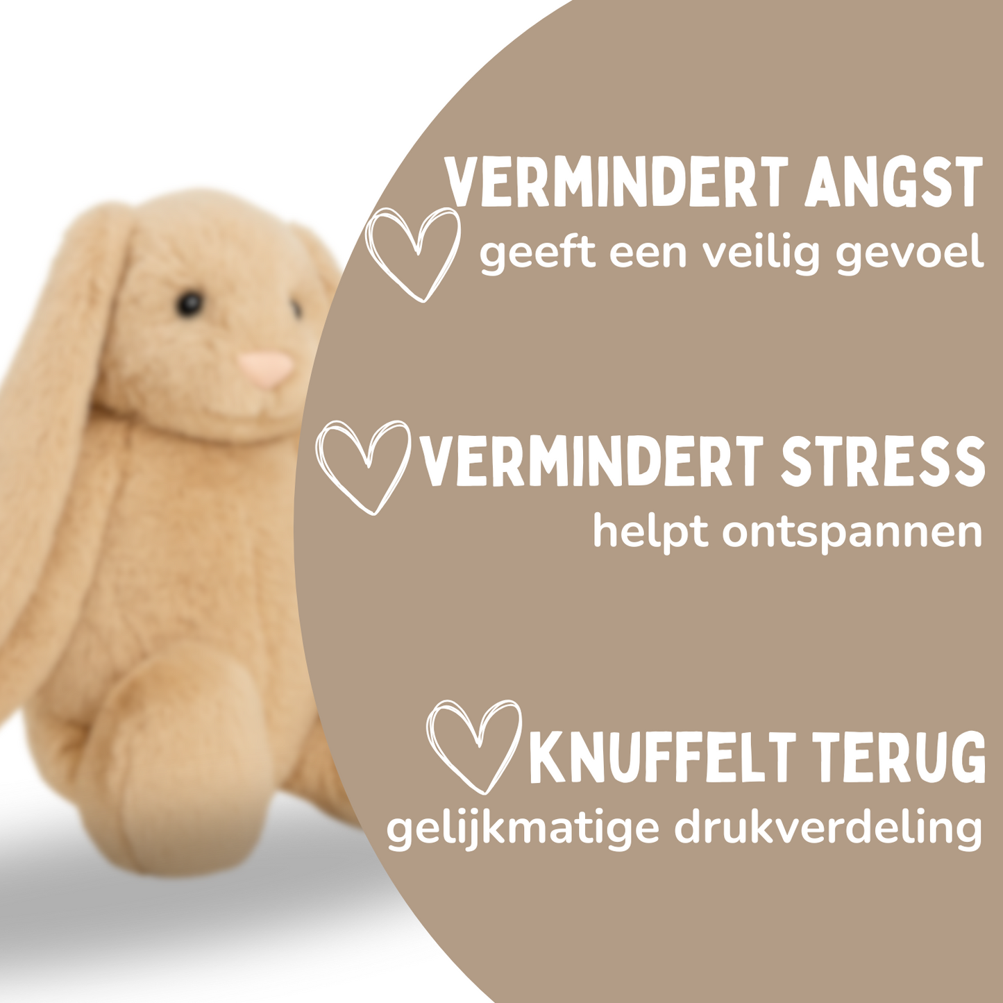 Verzwaringsknuffel 2Kg - Verzwaarde Knuffel - Coco Konijn - Weighted Stuffed Animal - Sensorisch Speelgoed - Voor Kinderen En Volwassenen - Bruin - Met Canvas Opbergtas