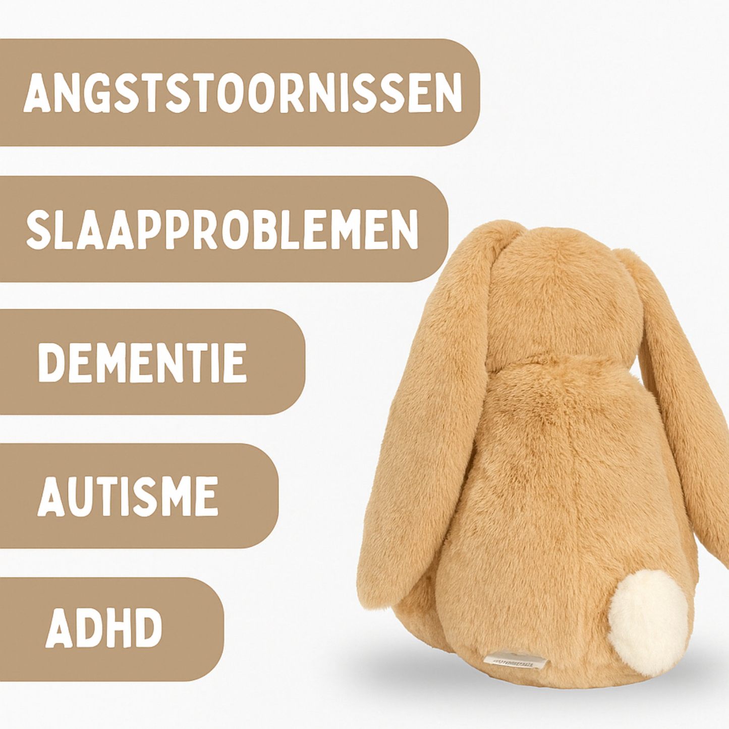 Verzwaringsknuffel 2Kg - Verzwaarde Knuffel - Coco Konijn - Weighted Stuffed Animal - Sensorisch Speelgoed - Voor Kinderen En Volwassenen - Bruin - Met Canvas Opbergtas
