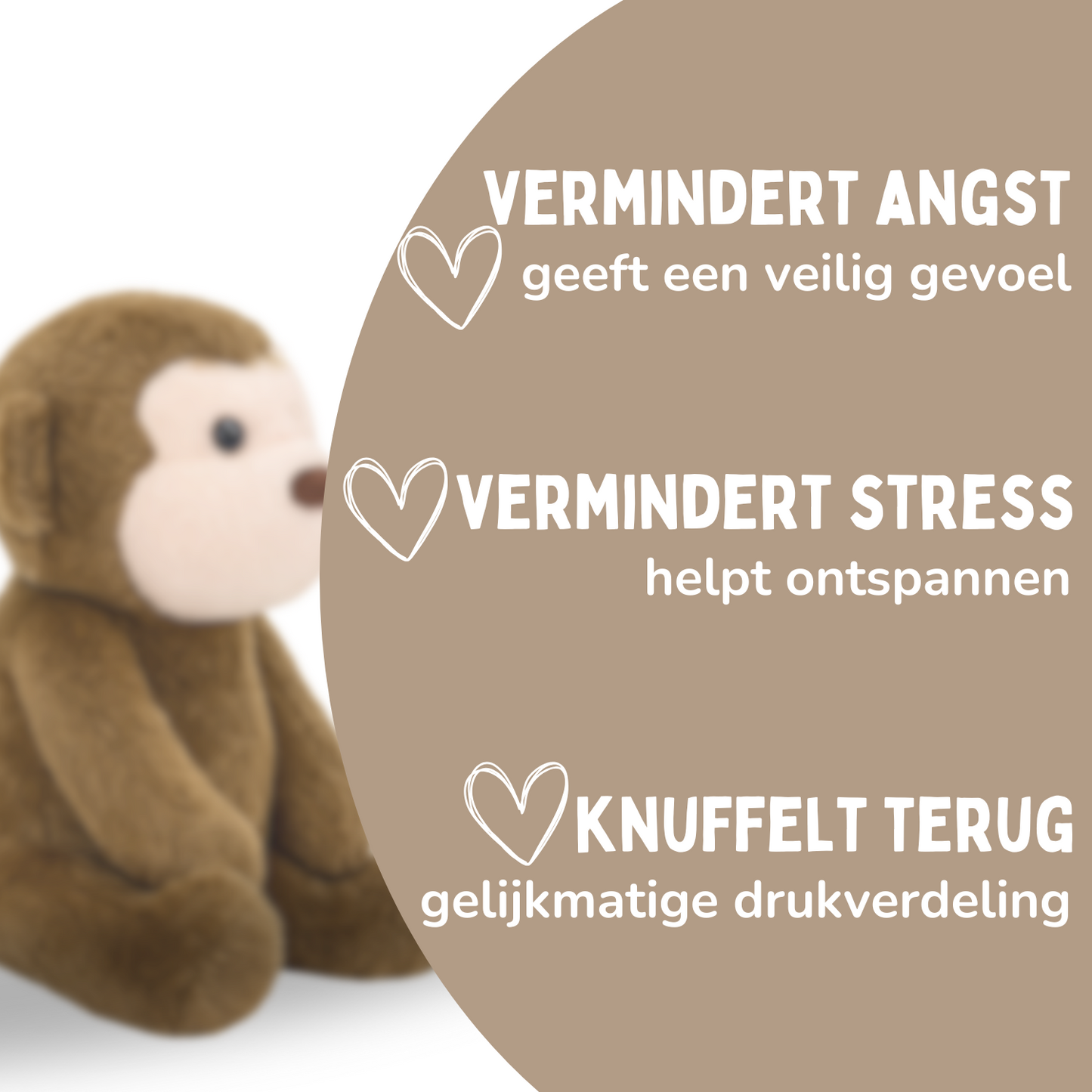 Coopley Verzwaringsknuffel 2Kg - Verzwaarde Knuffel - Andy Aapje - Weighted Stuffed Animal - Sensorisch Speelgoed - Voor Kinderen En Volwassenen - Bruin - Met Canvas Opbergtas