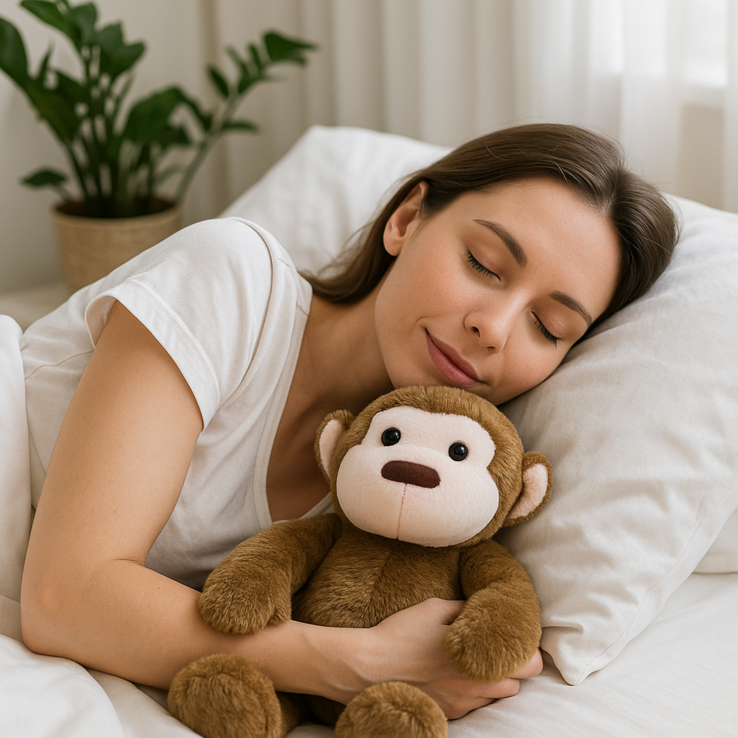 Coopley Verzwaringsknuffel 2Kg - Verzwaarde Knuffel - Andy Aapje - Weighted Stuffed Animal - Sensorisch Speelgoed - Voor Kinderen En Volwassenen - Bruin - Met Canvas Opbergtas