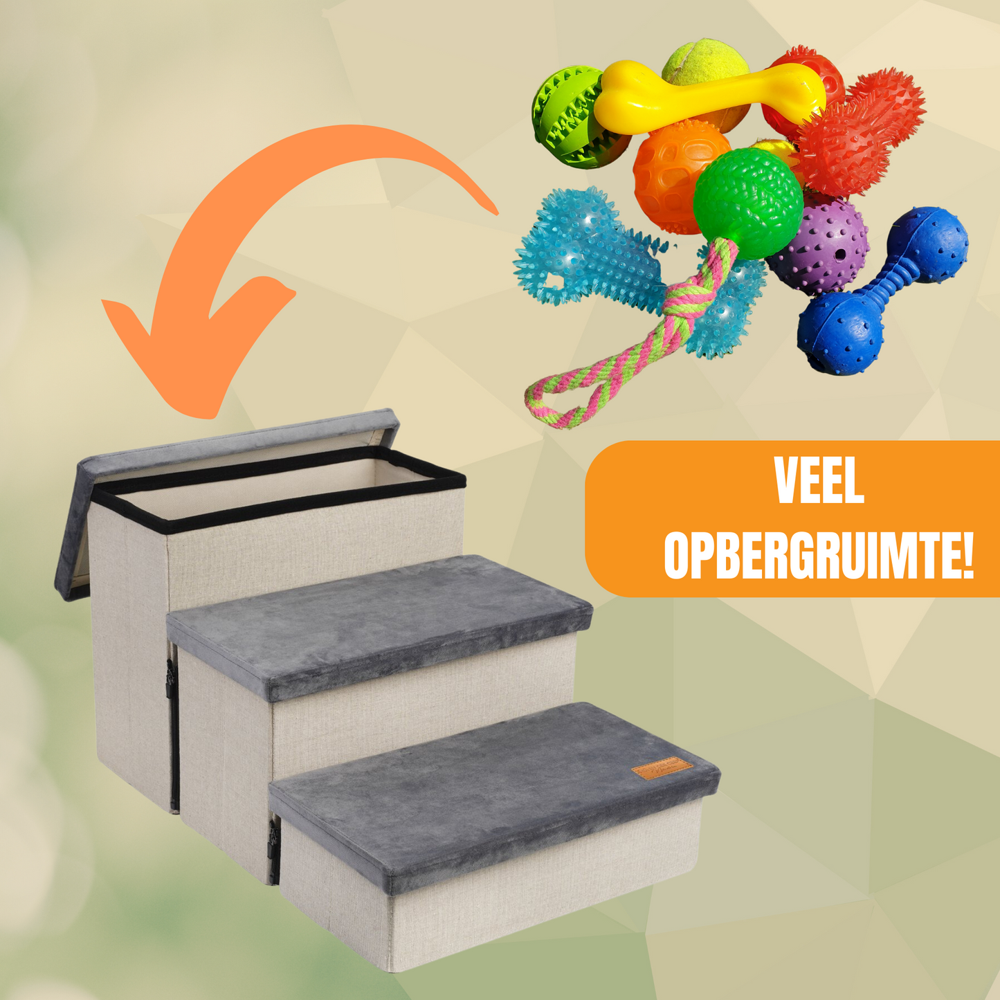 Hondentrap Stevig Model 2025 Met Opbergruimte - Trap Hond - tot 60 KG - Beige met grijs