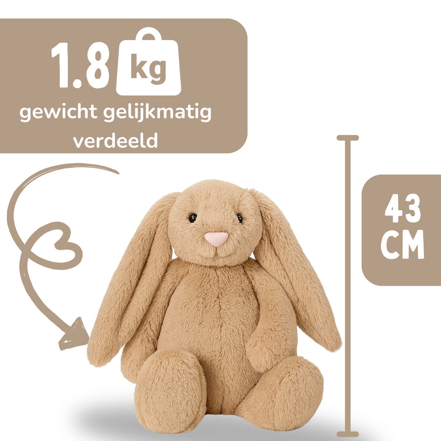 Verzwaringsknuffel 2Kg - Verzwaarde Knuffel - Coco Konijn - Weighted Stuffed Animal - Sensorisch Speelgoed - Voor Kinderen En Volwassenen - Bruin - Met Canvas Opbergtas