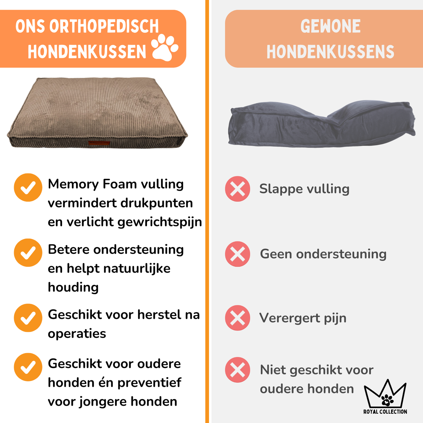 By Cee Cee Origineel Orthopedisch Hondenkussen Rib Donkerbruin- Royal Collection 100x70 - Memory Foam Flakes