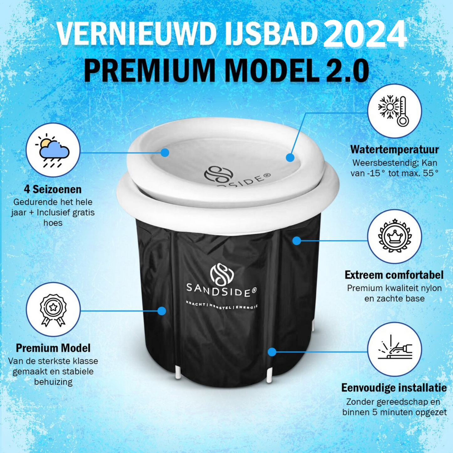 Sandside IJsbad 2024 - Opvouwbaar Bad - Ice Bath - Zitbad Voor Volwassenen - Bath Bucket - Inklapbaar bad - Wim Hof