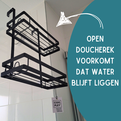 Doucherek Zonder Boren - Coopley Doucherek Hangend - 2-Laags Doucherekje - Doucherek aan Douchewand - RVS Zwart - Open