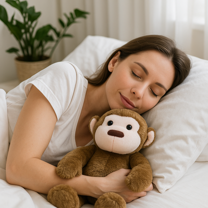 Coopley Verzwaringsknuffel 2Kg - Verzwaarde Knuffel - Andy Aapje - Weighted Stuffed Animal - Sensorisch Speelgoed - Voor Kinderen En Volwassenen - Bruin - Met Canvas Opbergtas