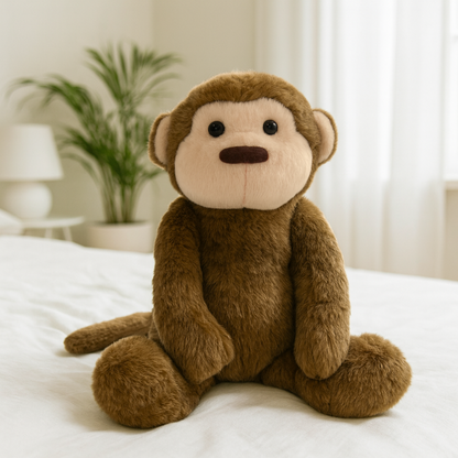 Coopley Verzwaringsknuffel 2Kg - Verzwaarde Knuffel - Andy Aapje - Weighted Stuffed Animal - Sensorisch Speelgoed - Voor Kinderen En Volwassenen - Bruin - Met Canvas Opbergtas
