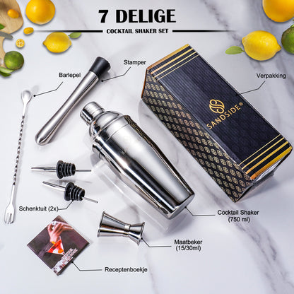 Cocktailset Silber Premium 7-teilig Erstklassig - Luxus-Geschenkbox