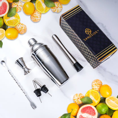 Cocktailset Silber Premium 7-teilig Erstklassig - Luxus-Geschenkbox