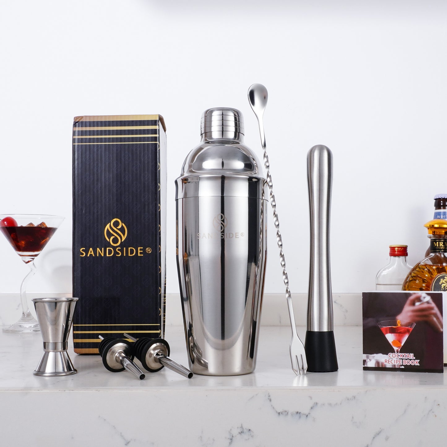 Cocktailset Silber Premium 7-teilig Erstklassig - Luxus-Geschenkbox