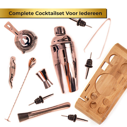 Cocktail Set Premium 12-Delig Met Bamboe Standaard –  Luxe Giftbox