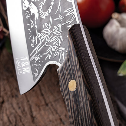 T&M Knives® - Hakmes Thors 32cm - Tijgerprint Koksmes Gelaserd Staal