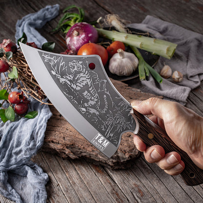 T&M Knives® - Hakmes Thors 32cm - Tijgerprint Koksmes Gelaserd Staal