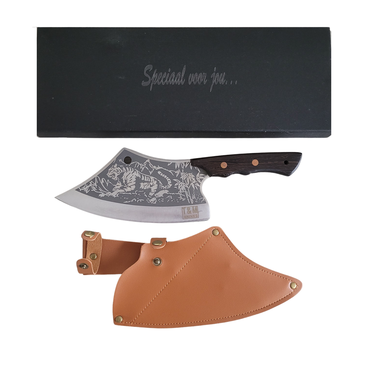 T&M Knives® - Hakmes Thors 32cm - Tijgerprint Koksmes Gelaserd Staal