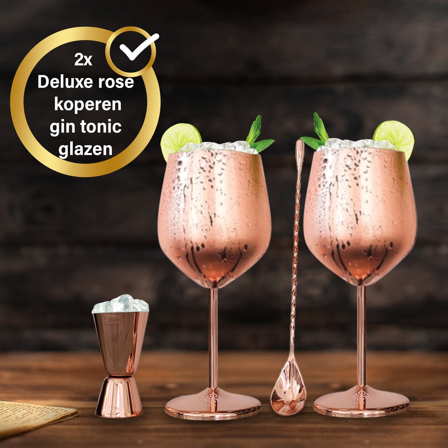 Gin Tonic Glazen - Cocktail Glazen Rosé Koper - Gin Tonic Geschenkset